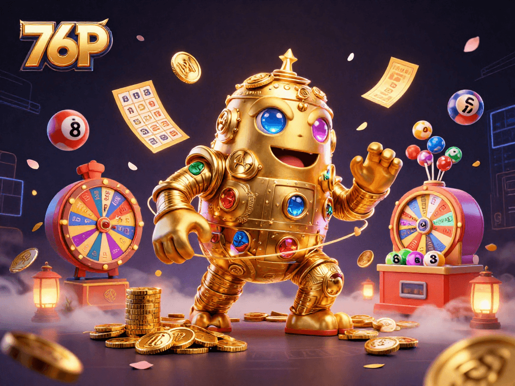 76P traz emoção com um golem dourado em um ambiente de cassino vibrante e dinâmico.