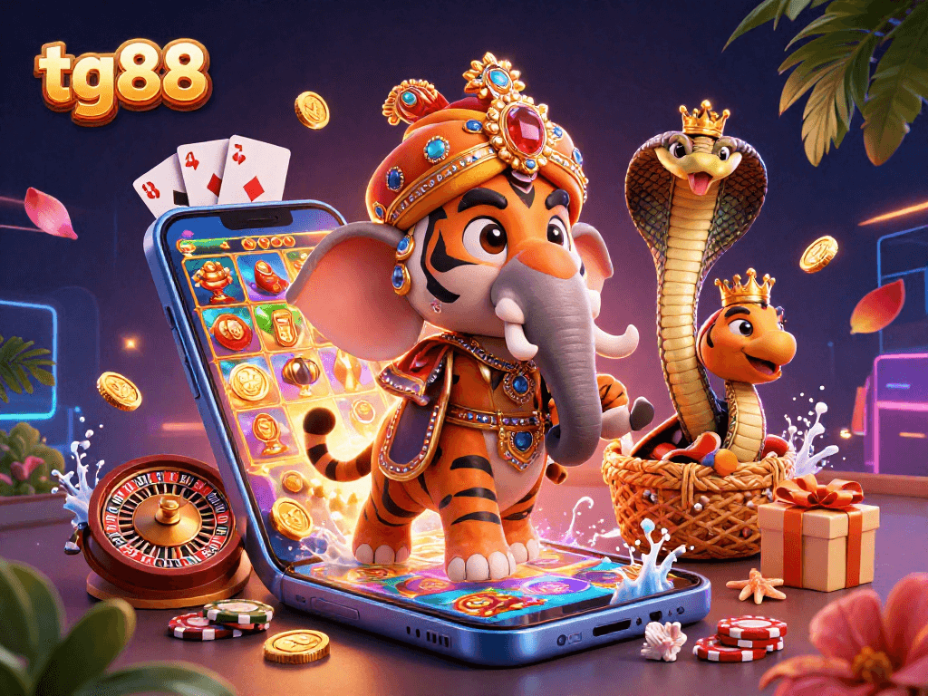 Experience the thrill of tg88 with vibrant casino elements and royal characters in an exciting gaming scene.