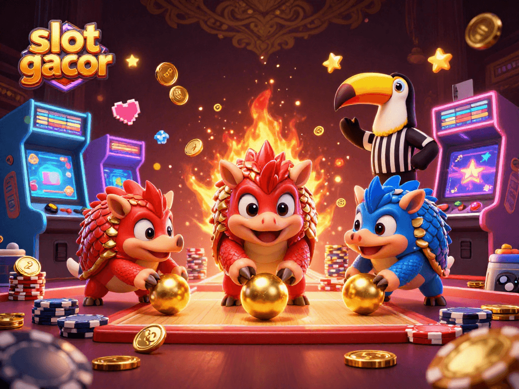 Slot gacor menghadirkan pangolin bersaing dalam permainan dadu dengan tumpukan chip poker warna-warni.