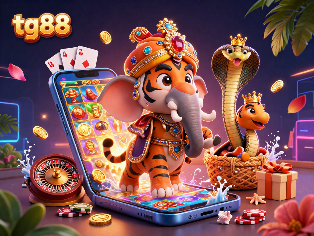 Experience the thrill of tg88 with vibrant casino elements and royal characters in an exciting gaming scene.
