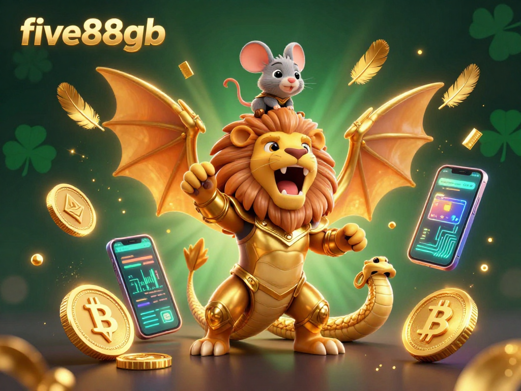 Experience thrilling gameplay and vibrant visuals at five88gb, featuring unique golden characters in a dynamic casino setting.