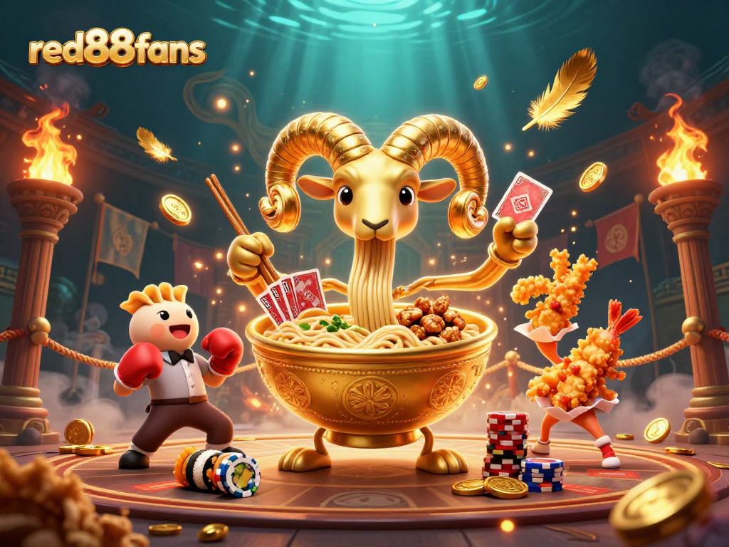 Experience thrilling betting action with red88fans in a vibrant, dynamic casino scene filled with fun characters and games.