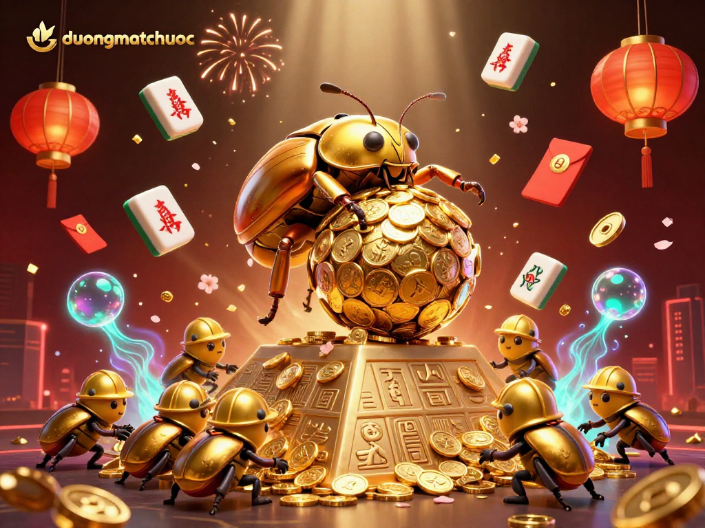 Engage with duongmatchuoc's vibrant online gaming world featuring golden beetles and mahjong tiles.
