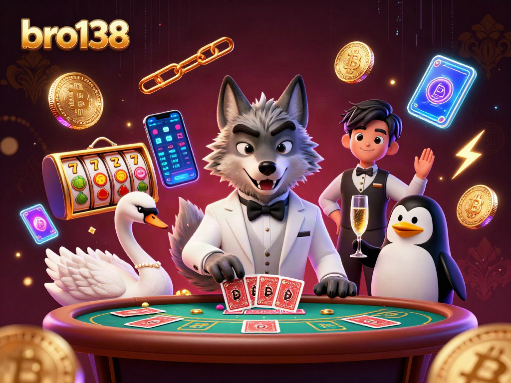 Experience winning thrills with bro138 at an exciting baccarat table with animated characters.
