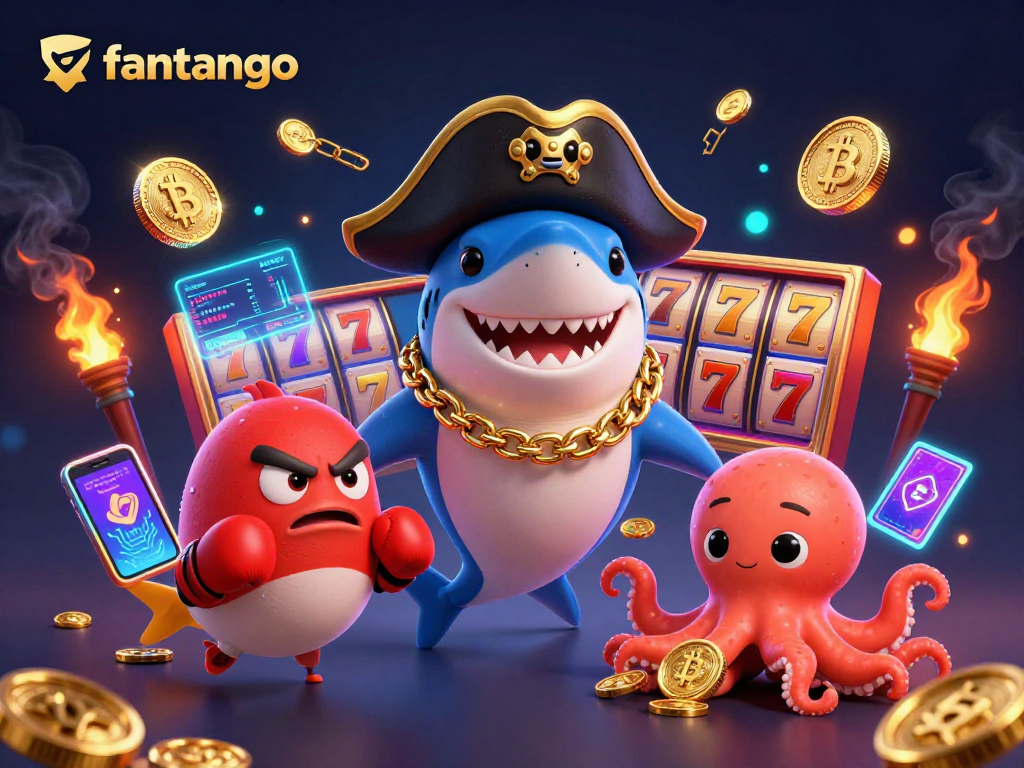 Join the fun at fantango with an exciting 3D casino illustration of lively characters and dynamic slot reels!