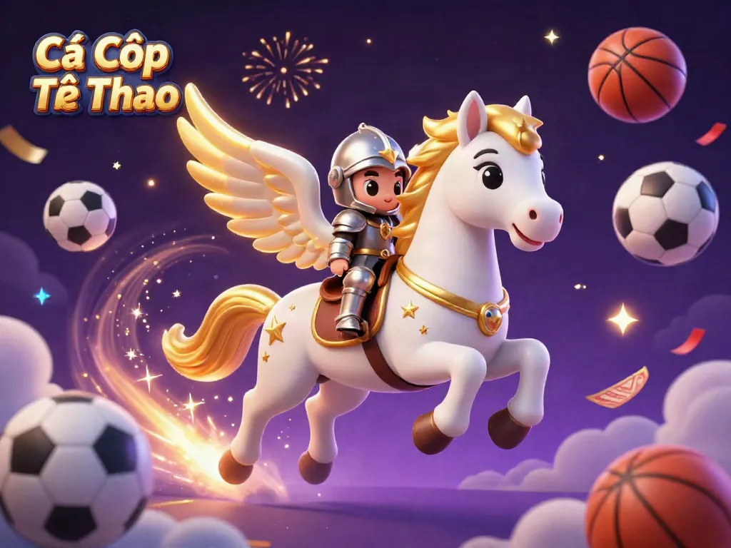 Engaging Cá Cược Thể Thao scene showcasing a celestial horse and knight amidst exciting sports betting elements.