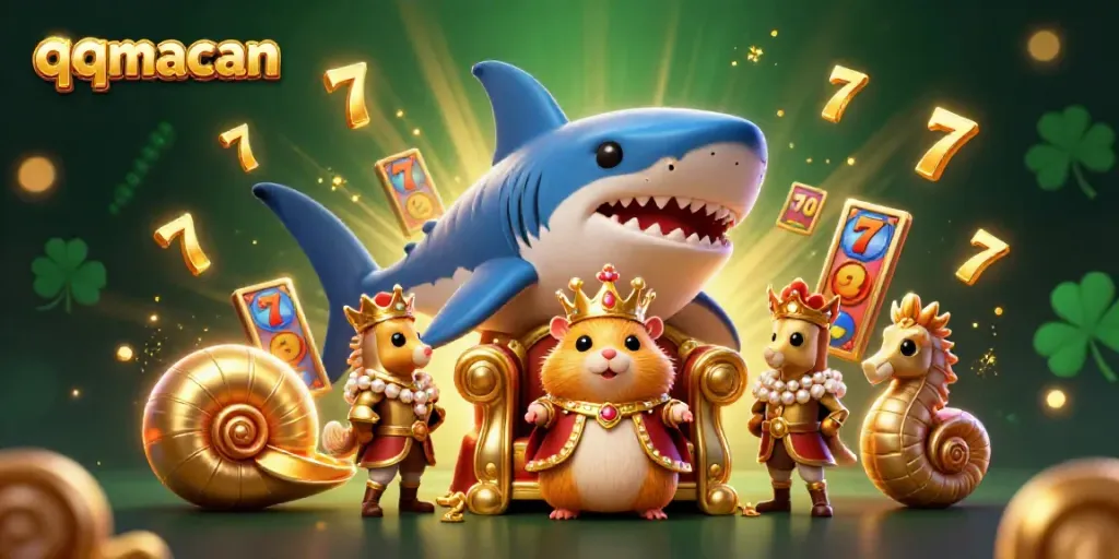 qqmacan gaming scene with golden hamster king among slot machine elements, depicting exciting casino action