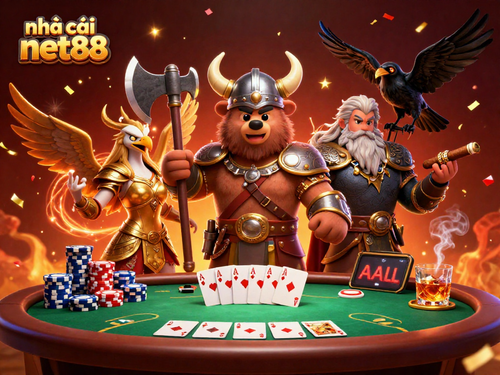 Experience thrilling action at nhà cái net88 with a vibrant 3D casino scene showcasing exciting poker elements.