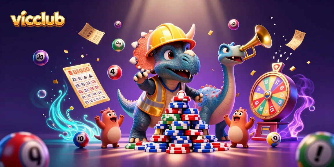Experience the excitement of vicclub with dynamic lottery balls and jubilant dinos celebrating wins!