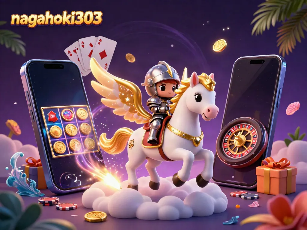 Nagahoki303 menunjukkan pengalaman bermain slot dengan karakter kuda bersayap dan game menyerupai kasino