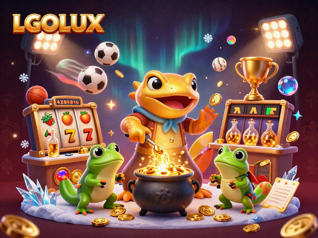 Engage with LGOLUX's immersive gaming experience in a colorful 3D illustration of gameplay dynamics.
