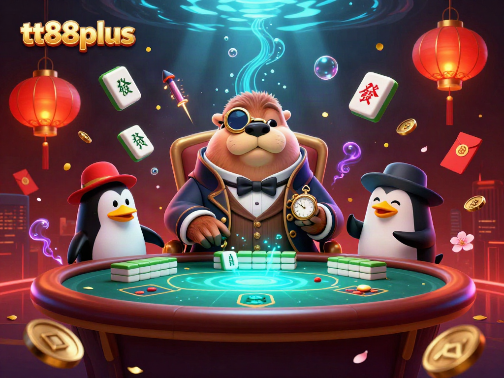 Engage with the thrilling world of tt88plus in a vivid underwater poker scene featuring a jolly walrus and friends.