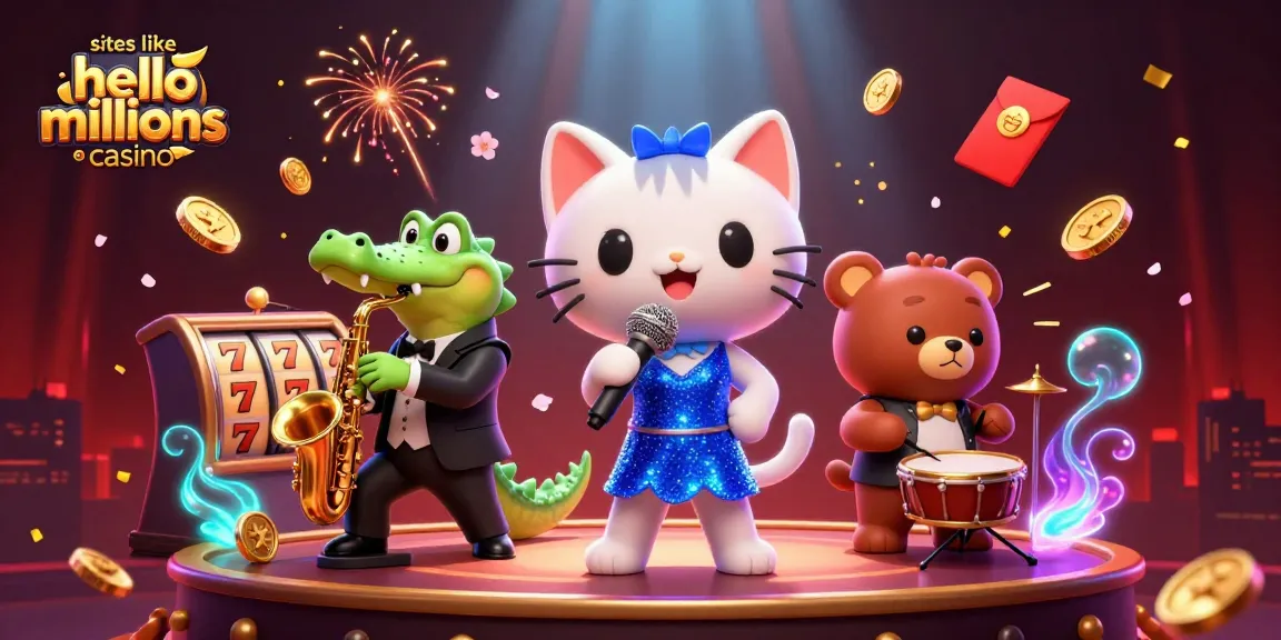 Experience excitement at sites like hello millions casino featuring lively cartoon characters amidst gaming elements.