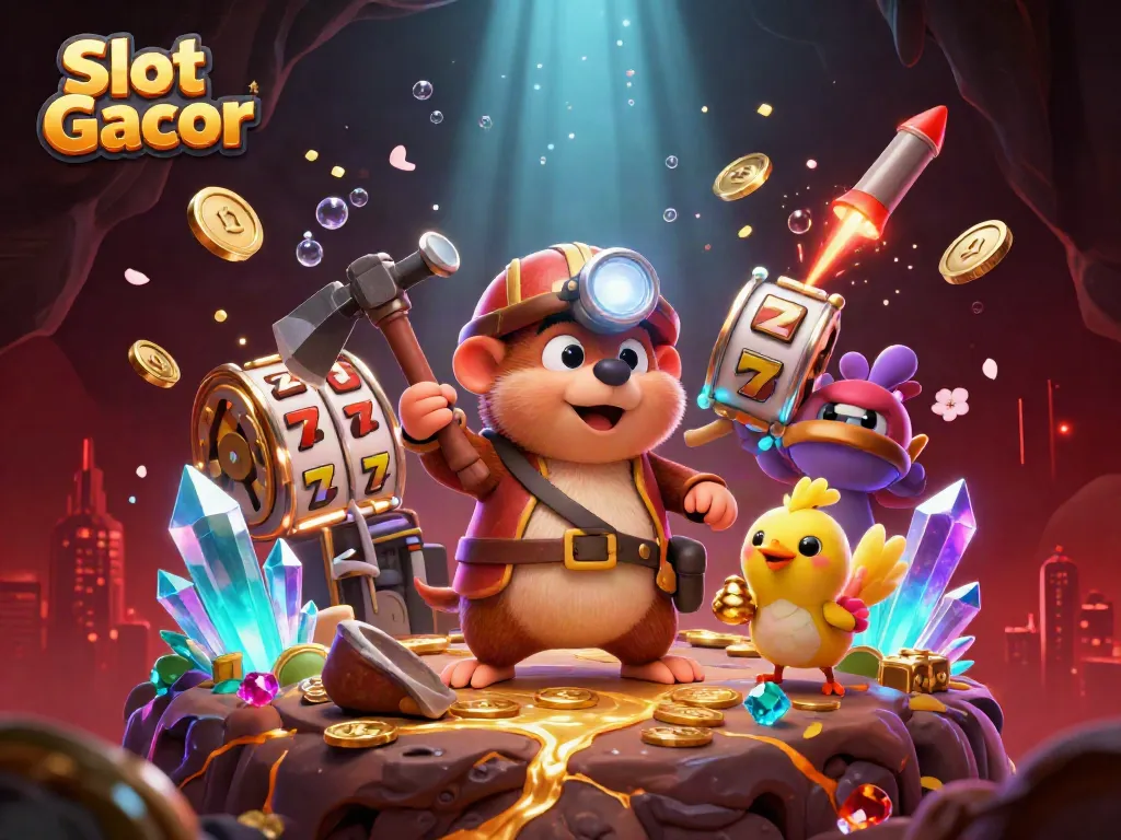 Experience the excitement of Slot Gacor with vibrant treasures, slot reels, and festive fireworks!