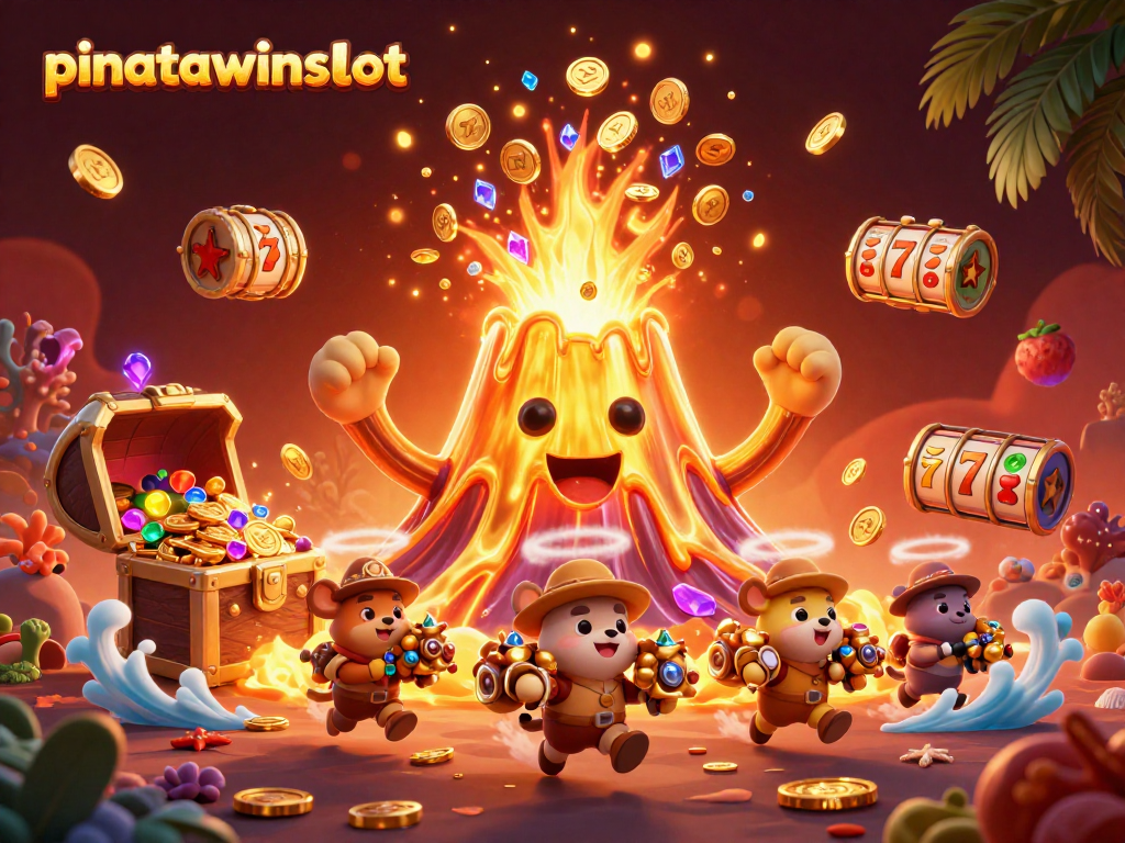 Experience the vibrant action of pinatawinsslot, with thrilling slots and colorful treasure cascading around dynamic characters.