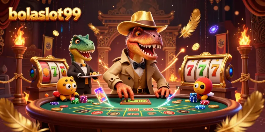 Experience thrilling action with bolaslot99 as colorful characters take on blackjack in a vibrant casino environment.