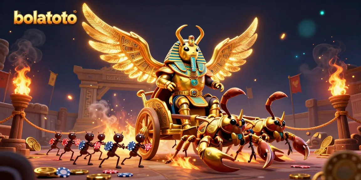 Play bolatoto with a grand scene featuring a golden scarab beetle and poker chips.
