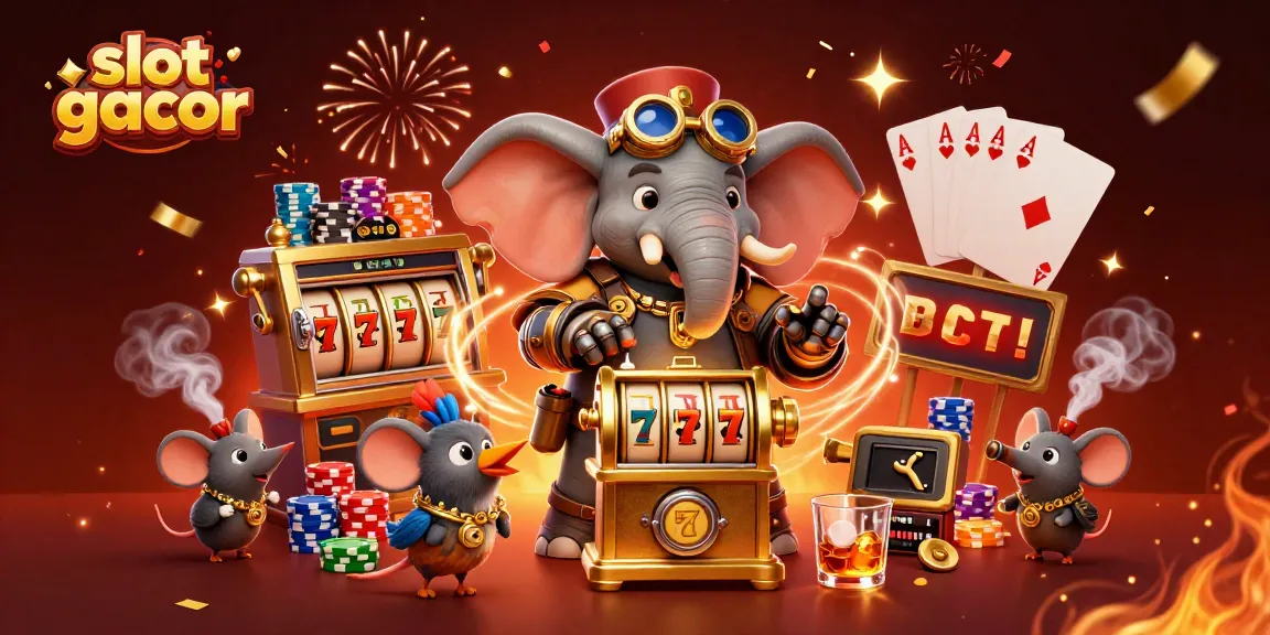 Experience thrilling gameplay with slot gacor, featuring a steampunk elephant engineer on a dynamic slot machine.