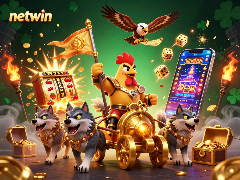 Experience thrilling gaming action at netwin with a dynamic 3D casino scene full of excitement.