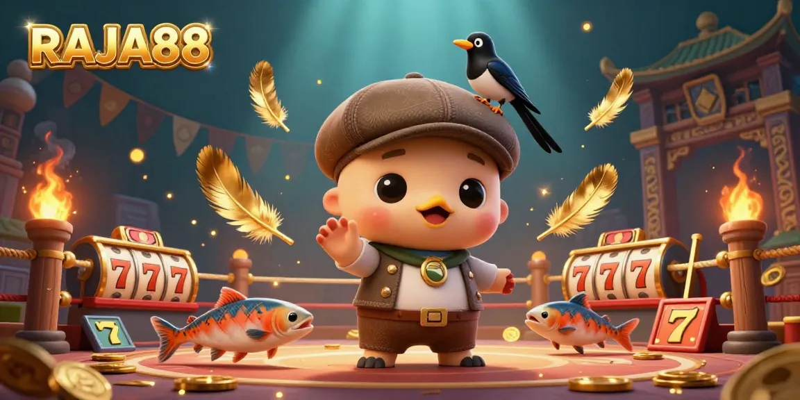 RAJA88 mempersembahkan ilustrasi kasino yang penuh warna dan bersemangat dengan karakter 3D.