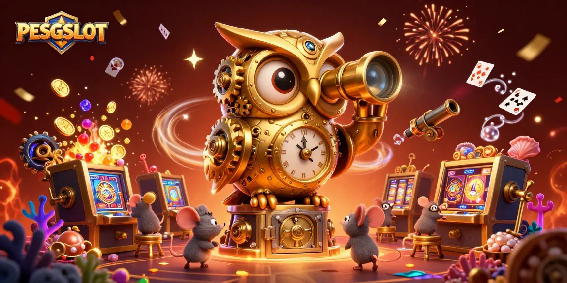 PESGSLOT engages players with captivating slot themes in a vibrant casino illustration.