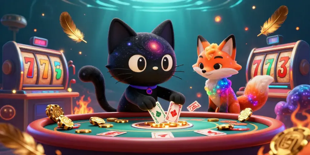 Experience the thrill of brio4d daftar with a magical cosmic casino scene featuring unique characters and gaming elements.