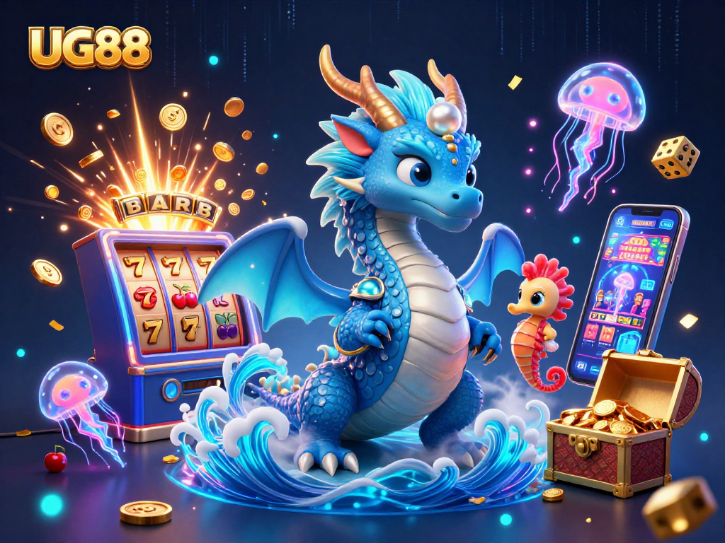 Experience excitement at UG88 with a majestic dragon, winning slot machines, and vibrant casino games.