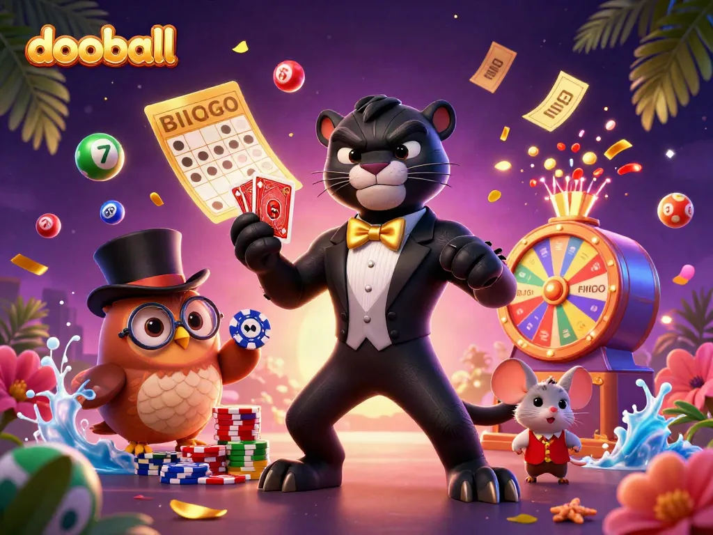 Experience dooball action with colorful characters and vibrant gambling elements in an immersive scene.