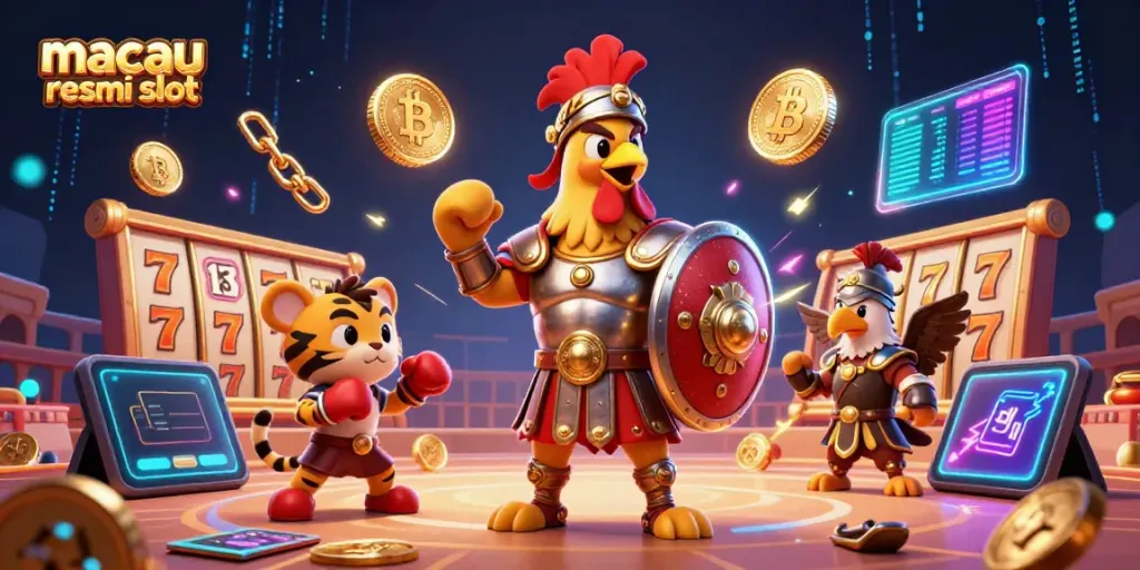 Raih kemenangan dengan macau resmi slot dalam ilustrasi kasino yang penuh energi.
