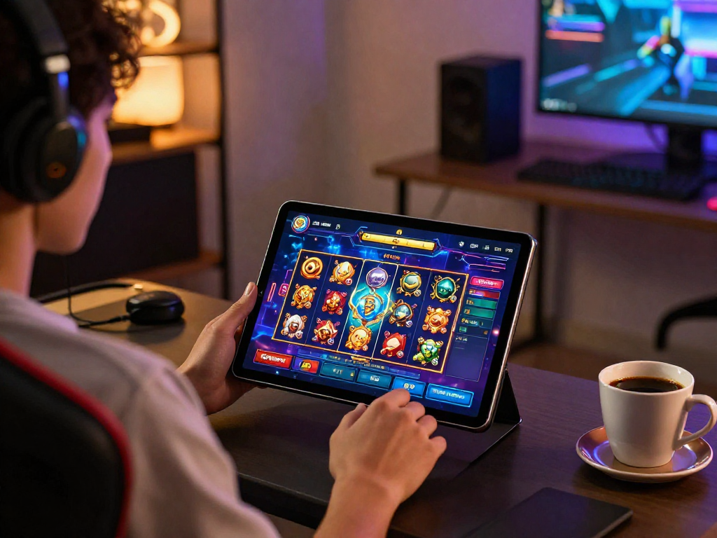 Engaging nx303 gaming experience on a tablet with vibrant slot game graphics.