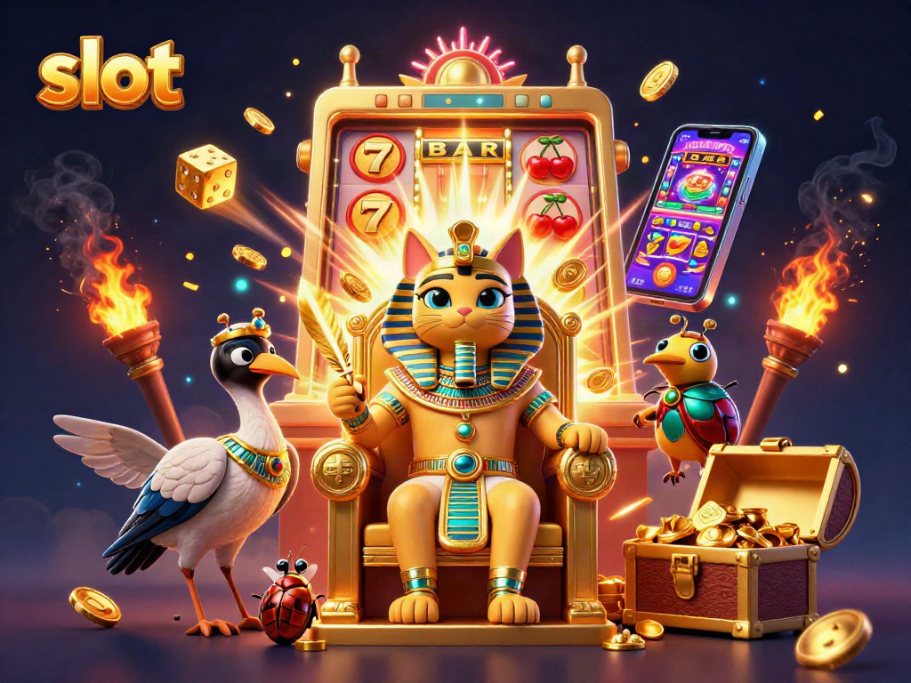 Putar slot dengan simbol keberuntungan dan karakter cat firaun yang megah.