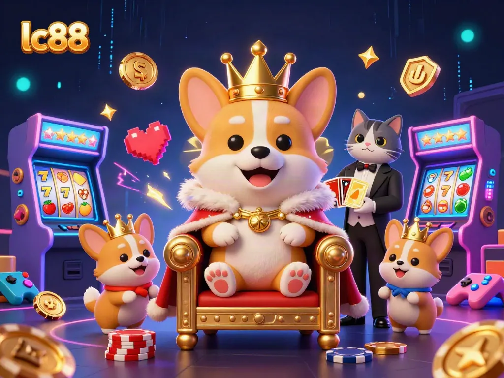 Casual gamers winning big with lc88-themed slots and fun gaming elements in a lively casino scene.