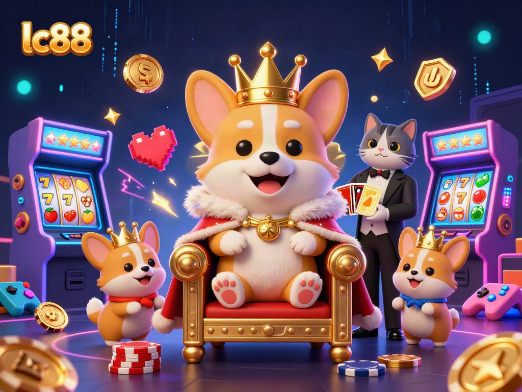 Casual gamers winning big with lc88-themed slots and fun gaming elements in a lively casino scene.