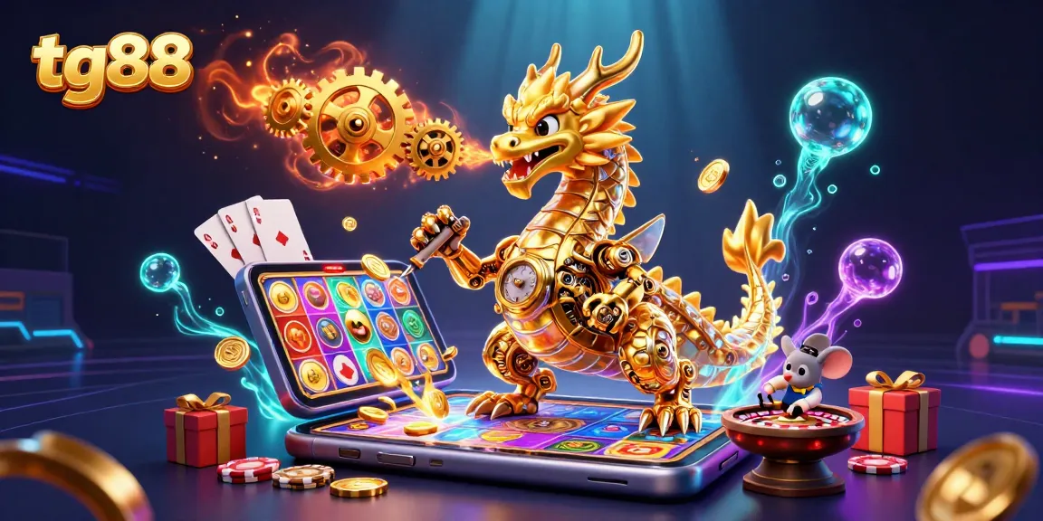 Experience thrilling moments with tg88's golden dragon amidst dazzling casino elements.