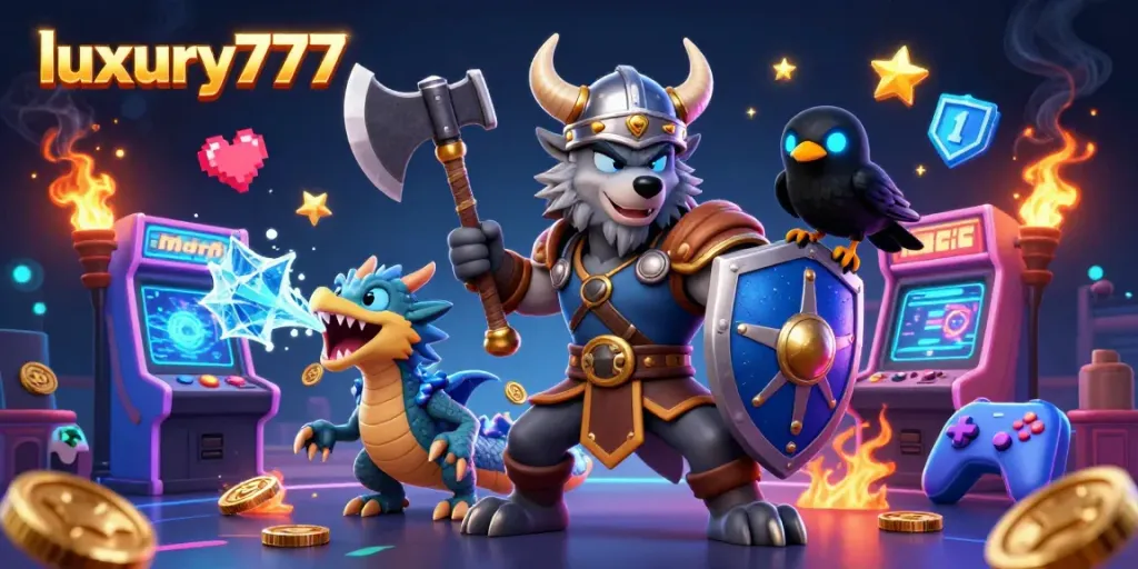 Experience thrilling gameplay with luxury777 in an epic casino adventure featuring a Viking, dragon, and raven.