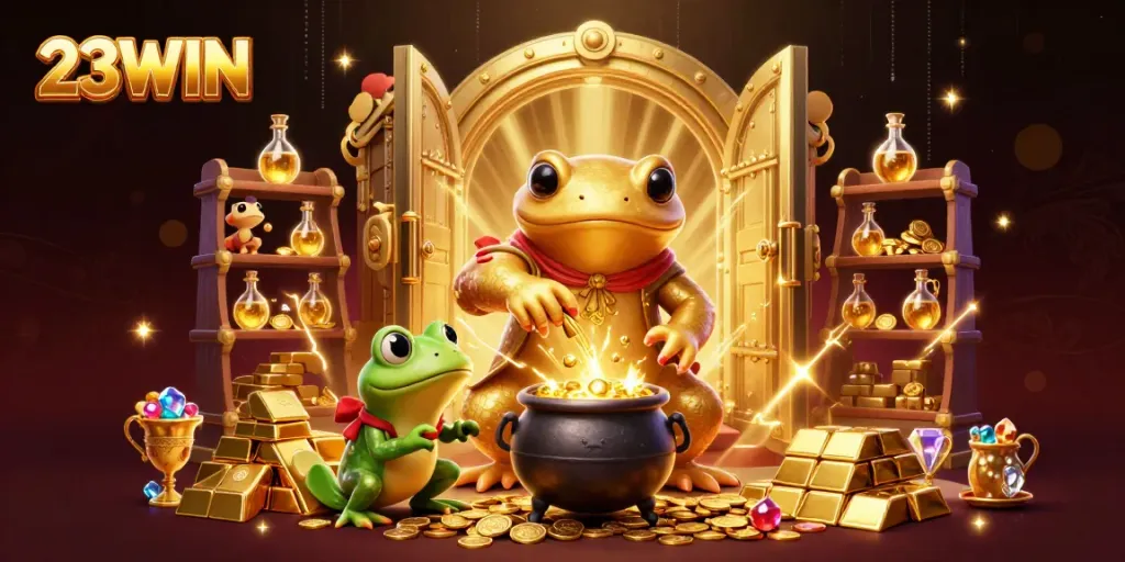 Experience the thrill of wins at 23WIN with a magical 3D illustration of gold accumulation.