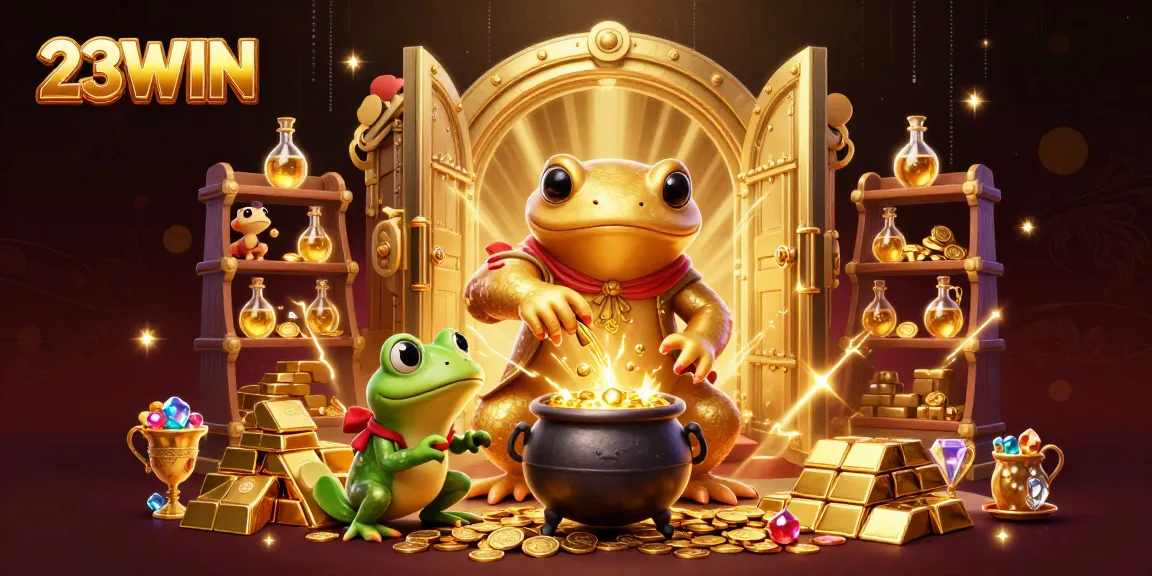 Experience the thrill of wins at 23WIN with a magical 3D illustration of gold accumulation.