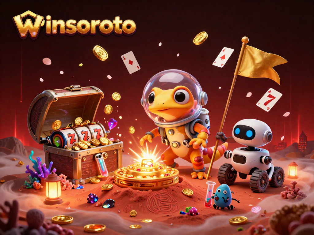 Menangkan jackpot di winsortoto dalam ilustrasi kasino luar angkasa unik yang penuh warna.