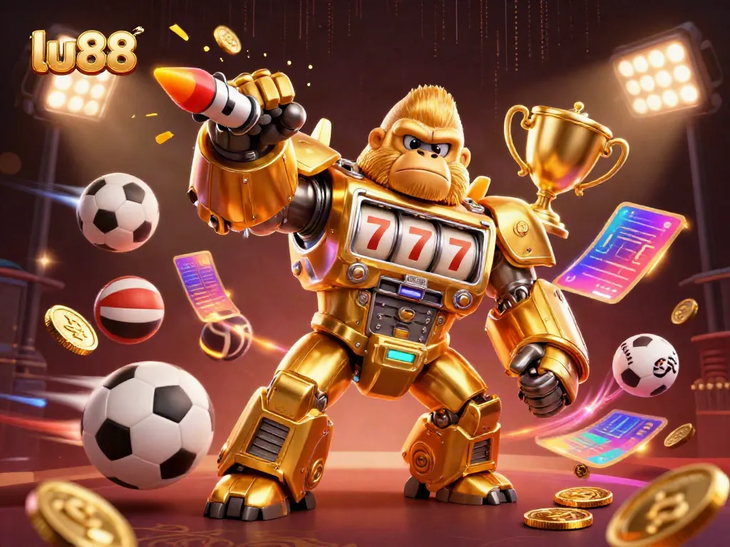 Experience thrilling wins with lu88, featuring an action-packed scene of gold coins and sports elements