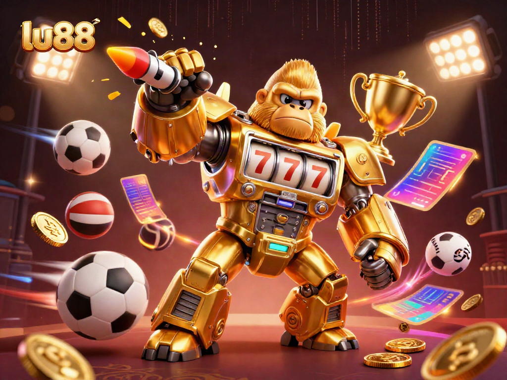 Experience thrilling wins with lu88, featuring an action-packed scene of gold coins and sports elements