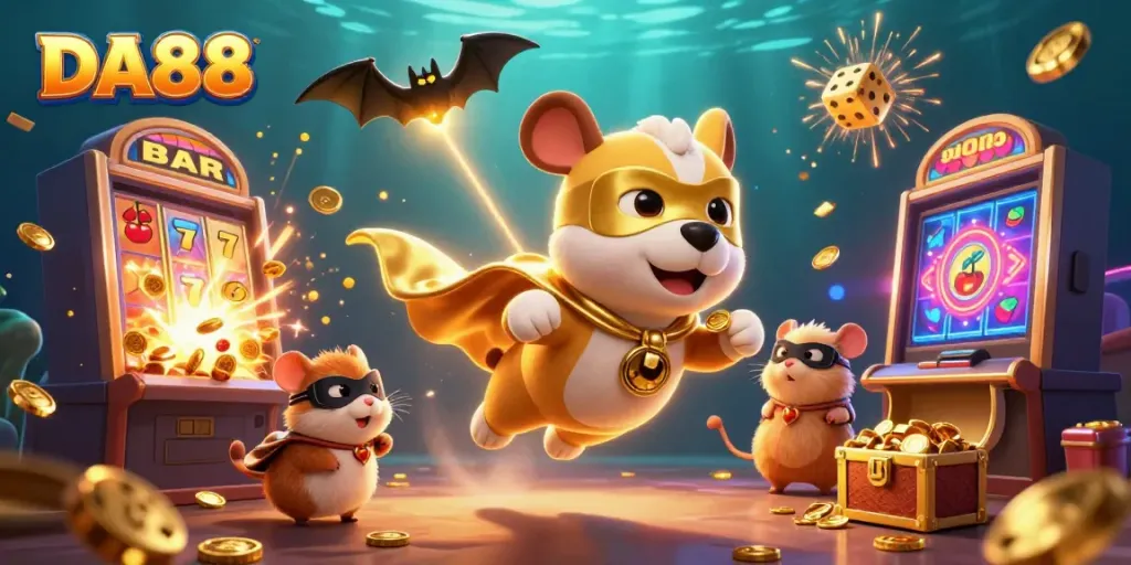 Experience thrilling gameplay at DA88 with a cartoon superhero dog and sidekick bringing excitement and jackpots.