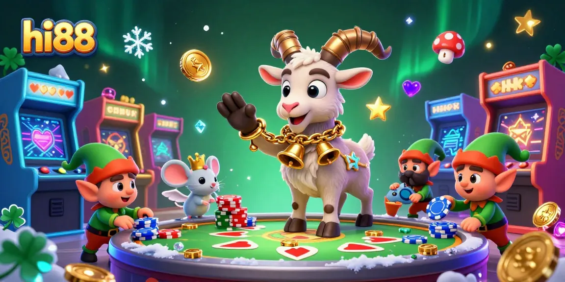 Spin to win at hi88 with Krampus, angel mouse, and elf gremlins stealing chips!