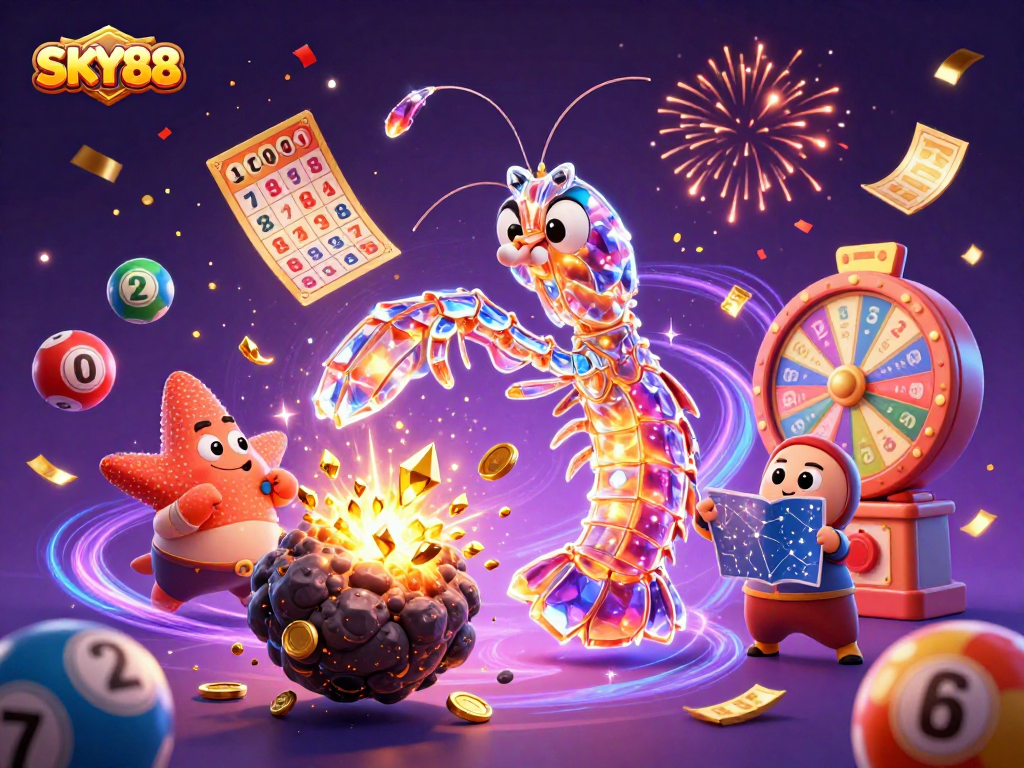 Experience thrilling jackpots at SKY88 with vibrant illustration depicting high-stakes lottery excitement.
