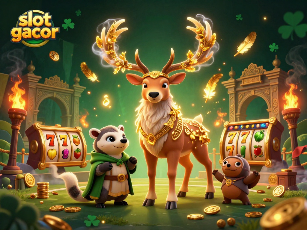 Slot gacor dengan karakter Druid dan badger di tengah arena kasino yang megah.
