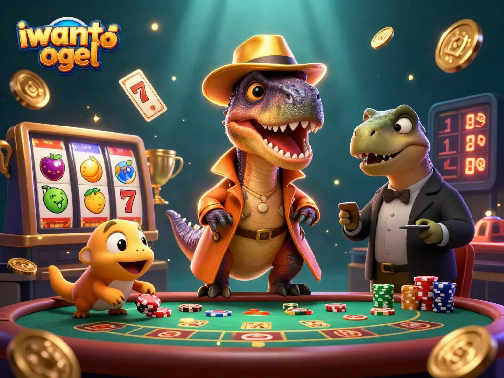 Engage with iwantogel and witness a velociraptor in a trench coat at a vibrant blackjack table!