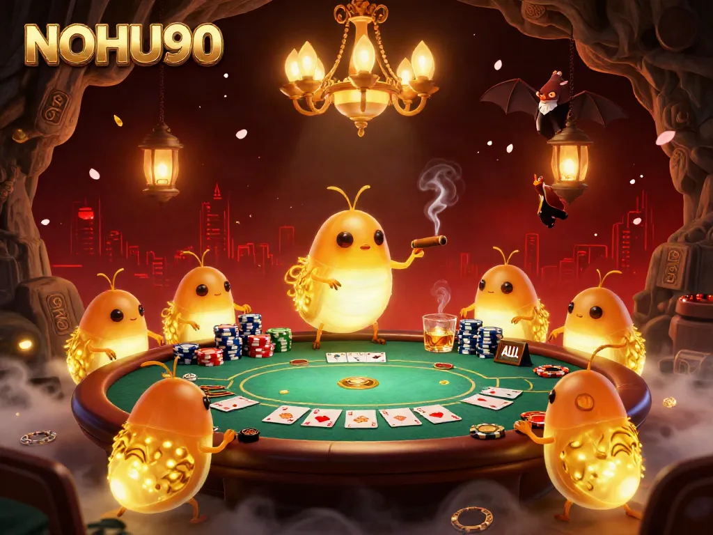 Experience thrilling action at NOHU90’s cave casino with glowworms lighting the game elements.