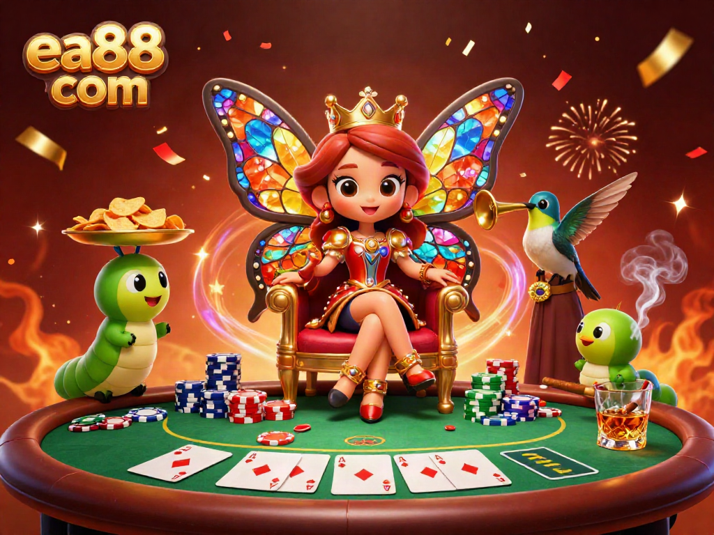 Engage with exciting gameplay at ea88 com featuring a whimsical butterfly queen in a vibrant casino scene.