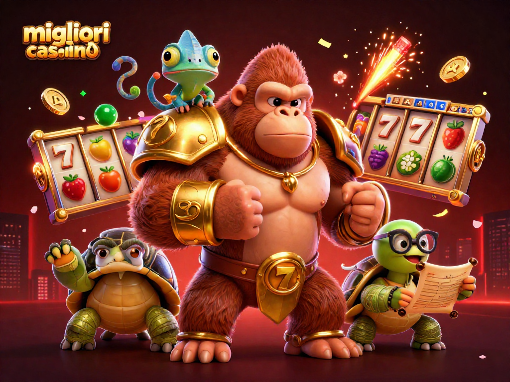 Immagina un potente gorilla in armatura d’oro e il suo compagno camaleonte, nel mondo dei migliori casinò online.