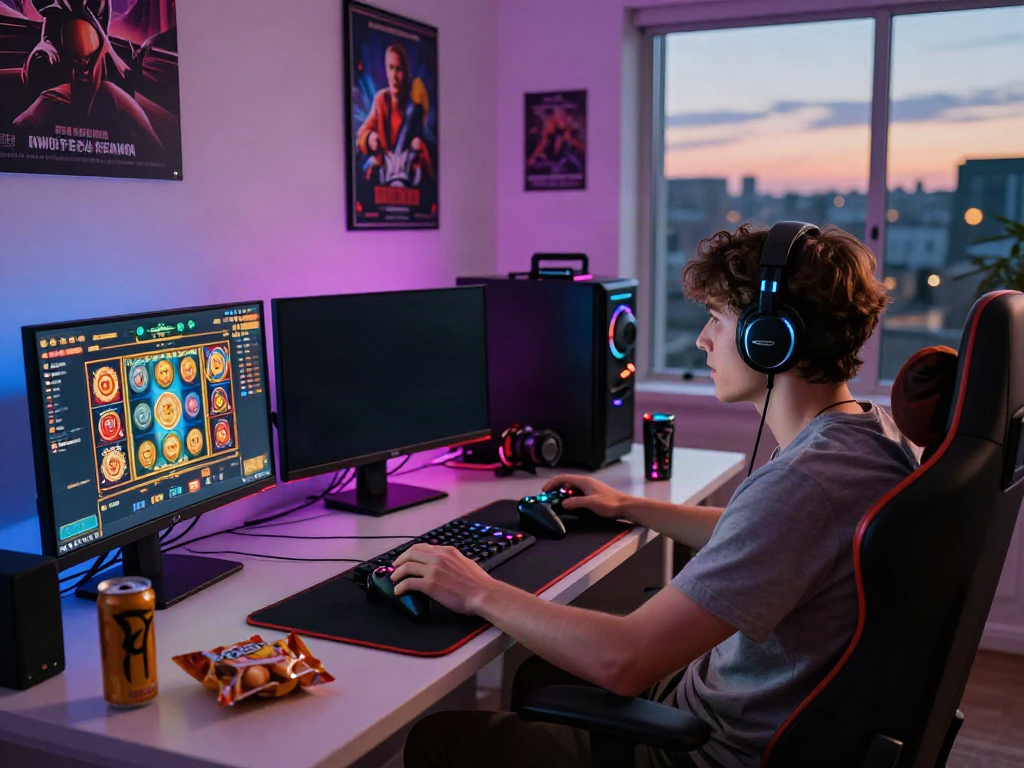 Akujp gaming scene with vibrant graphics and modern setup.