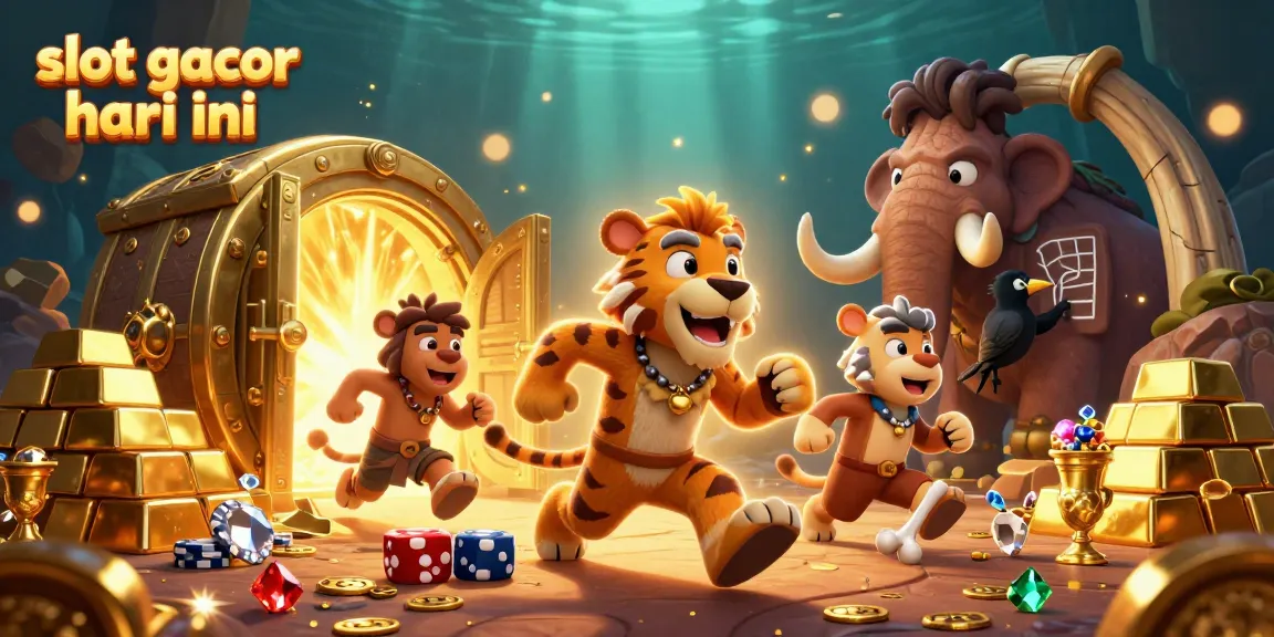 Experience the thrill of slot gacor hari ini with caveman characters in a vibrant prehistoric casino scene.